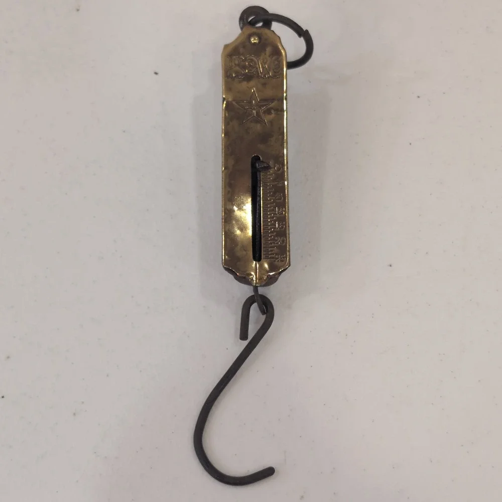 Vintage PS & W Co. Brass Hanging Scale 25 lb Star Antique 8.5 inch 1890-1910 - Picture 3 of 10